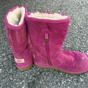 UGG Kids Lil Sunshine Side Zip Boots Pink Suede Shearling Youth 1